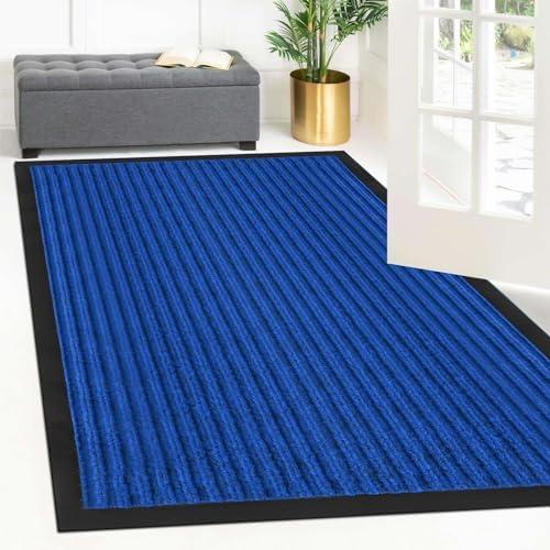 Neiza Front Door Mat Indoor Outdoor Entrance 60"x36", Heavy Duty Ribbed Non Slip Mat, Absorbent Dirt Moisture Trapper Waterproof Rubber Backing Doormats, Low Profile Washable Front Doormat, Blue
