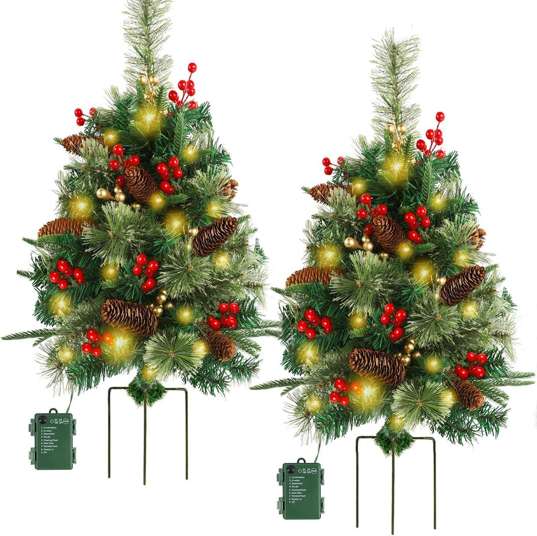Glintoper 2 Pack Pathway Christmas Trees 30 Inch (with Stake)