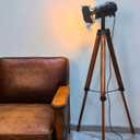Industrial Tripod Floor Lamp for Living Room Weather Wood Standing Large Lighting Black Adjustable Cinema Metal Lampshade Studio Lights E27 Socket Retro Floor Light for Bedroom Office Reading