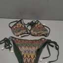 ZAFUL Women's Colorblock Stripes Triangle Halter Tied Cheeky Thong Bikini Set High Cut Two Piece Bathing Suit (Medium, 2-forest Green)