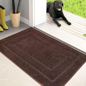 PURRUGS Dirt Trapper Door Mat 24" x 35.5", Non-Slip/Skid Machine Washable Entryway Rug, Dog Doormat, Super Absorbent Welcome Mat for Muddy Wet Shoes and Paws, Brown
