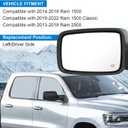 Left Driver Side Door Mirror Compatible with Ram 1500 2014-2018 (6Pins) | Compatible with Ram 1500 Classic 2019-2022 with Heated Power Glass Manual Folding Temp Sensor Black