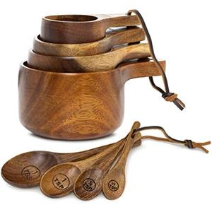 Kraft Kitchen Wooden Measuring Cups and Spoons Set - Wood Measuring Cups, Wooden Measuring Spoons Set, Wood Kitchen Accessories, Cute Measuring Cups, Measuring Set for Dry Ingredients