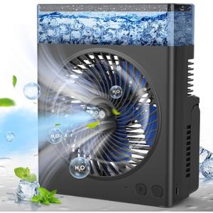 Portable Misting Fan, 8000mAh 8-Inch Rechargeable Water Cooling Mist Fan with 600mL Water Tank, Quiet USB Battery Powered, Perfect Cooling for Camping Home Outside Office (Black)