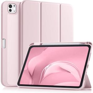 Akkerds for iPad Pro 11 Inch Case (M5/M4) 2025/2024 6th/5th Generation with Pencil Holder, for iPad Pro Case 11 Inch with Trifold Stand Protective Cover/Soft TPU Back, Auto Wake/Sleep, Pink