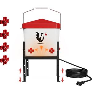 Heated Chicken Waterer, 1.8 Gallon Chickens Poultry Waterer with Nipples, Height Adjustable & Detachable Stand, All-Season Chicken Coop Waterers, Chicken Water Heater (7L, Red Cover)