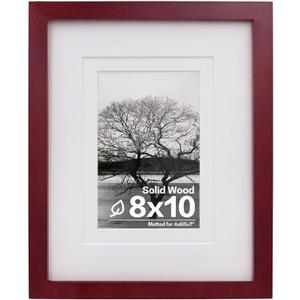 Egofine 8x10 Picture Frame Made of Solid Wood, Covered by Plexiglass for Pictures 4x6 or 5x7 with Mat or 8x10 Without Mat, Photo Frame for Table Top and Wall Display, Cherry Red