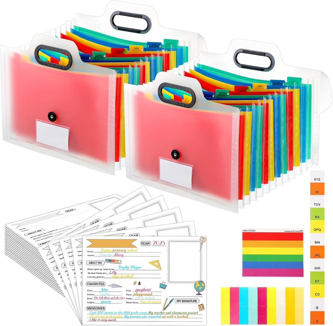 School Memory Box K-12 Memory Book Photo Album for Kids, School Years Keepsake Scrapbook from Preschool Through 12th Grade with 13 Pocket for Storage Pictures File Keeper(2 Pcs,White)