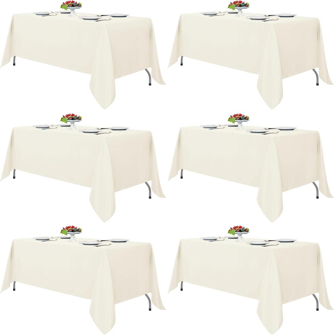 Fitable Ivory Tablecloths for 6-8 Foot Tables, 6 Pack - 70 x 120 Inches - Reusable and Washable Table Clothes, Polyester Fabric Table Covers for Wedding, Party, Banquet