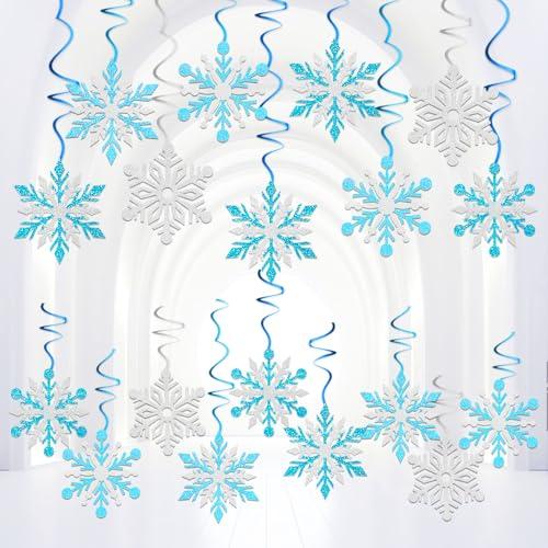 20 Pcs Winter Snowflake Hanging Swirl Decoration Christmas Hanging Whirls Ceiling Decor for New Year Wedding Baby Shower Party Supplies(Blue)