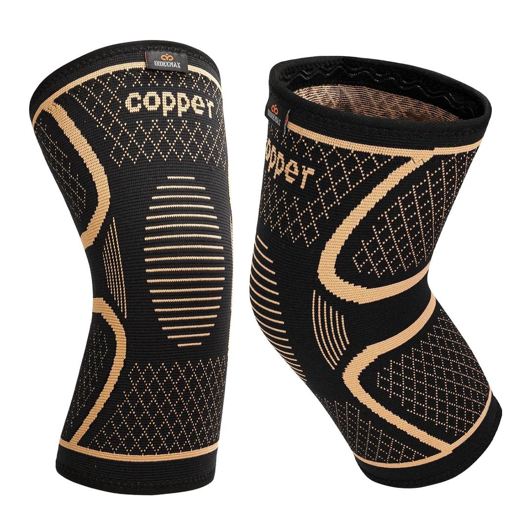 INDEEMAX Copper Knee Brace for Women Men 2 Pack, Knee Compression Sleeve for Knee Pain, Arthritis, Running,Sports and Recovery Support, 4XL