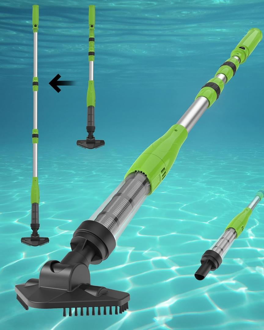 Cordless Pool Spa Hot Tub Vacuum Cleaner, Handheld Rechargeable Pool Cleaner, Suitable for Small Pools for Sand and Debris, Above-Ground Pools, Hot Tubs, Spas, Green