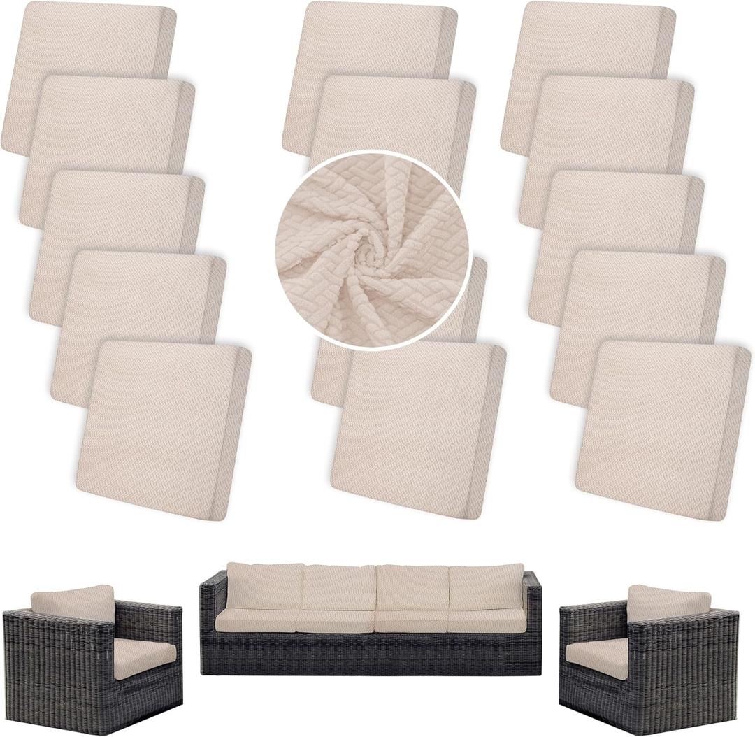 Outdoor Cushion Covers Set,14PCS Waterproof Patio Furniture Couch Seat Slipcovers, Replacement for Sofa Sectional Chair(CoverOnly) (Cream)
