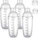 Cedilis 4 Pack Plastic Shaker Cocktail with Extra 2 Cap, 700cc / 24 oz Clear Boba Tea Shaker Matcha Shakers Cup for Milk Wine Coffee Mixing, Bar Tool Hand Drink Mixer with Scales