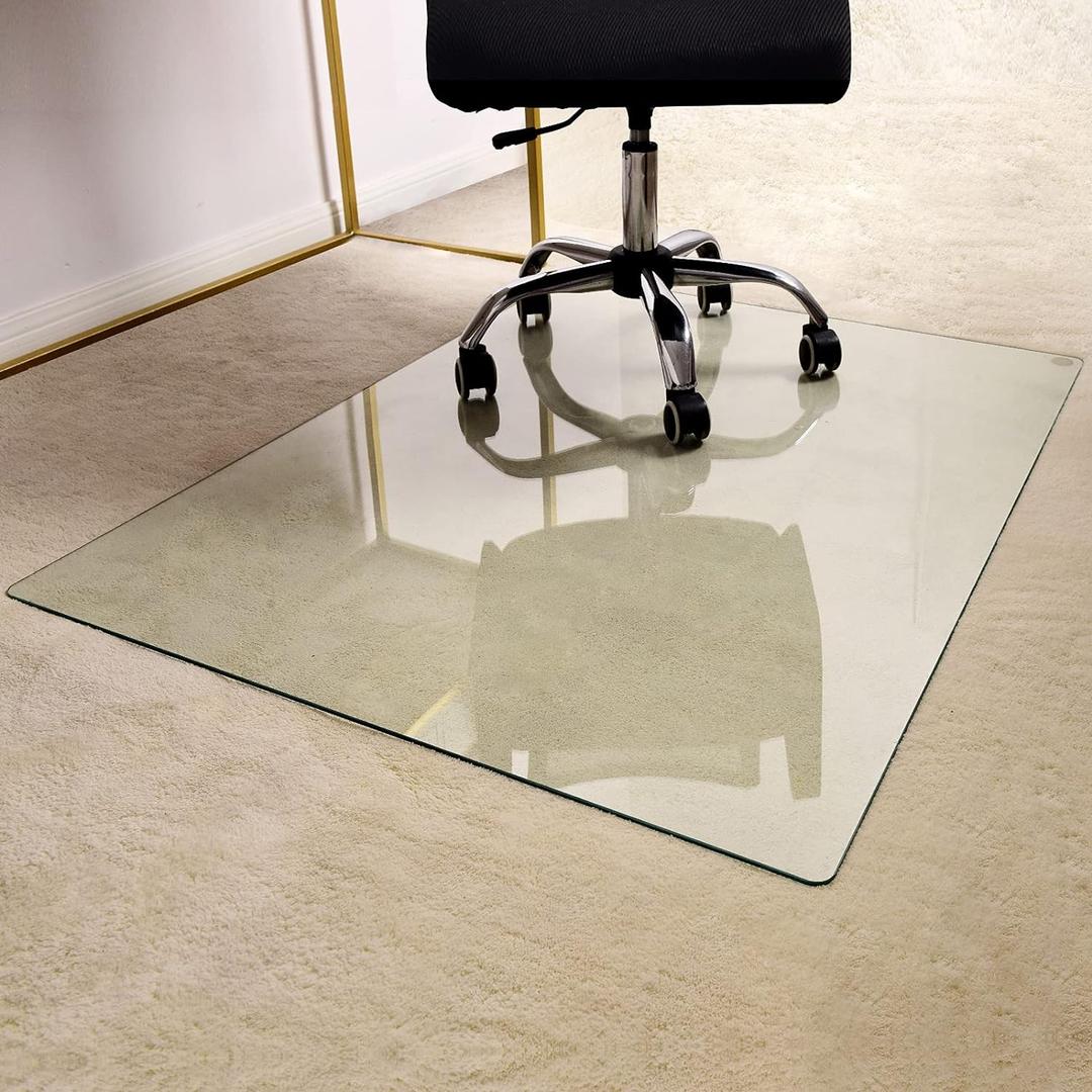 GLSLAND Office Chair Mat for Carpet - 36" x 46" Tempered Glass Floor Mat - for Office Chair on Carpet - 1/6" Thick Clear Computer Floor Mat with 4 Anti-Slip Pads