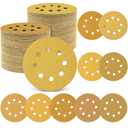 Maxdot 200 Pcs 5 Inch Sanding Discs 8-Hole Hook and Loop Gold Sandpaper Mixed Grits, 60, 80, 100, 120, 150, 220, 320, 400, 600, 800 for Random Orbit Sander