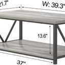 FOLUBAN Modern Coffee Table, Rustic Wood and Metal Center Table with Storage Shelf, Industrial Cocktail Table for Living Room, Light Grey, 39 Inch