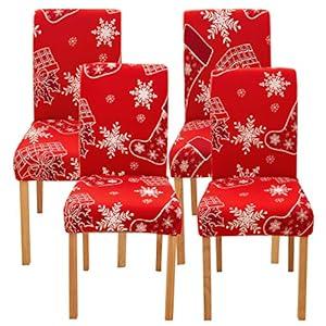 Ogrmar 4PCS Stretch Removable Washable Dining Room Chair Protector Slipcovers Christmas Decoration/ Home Decor Dining Room Seat Cover