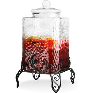 Style Setter Homestead Beverage Dispenser Cold Drink Dispenser w/ 2.5-Gallon Capacity Glass Jug, Metal Rack & Leak Proof Acrylic Spigot Great for Parties, Weddings & More