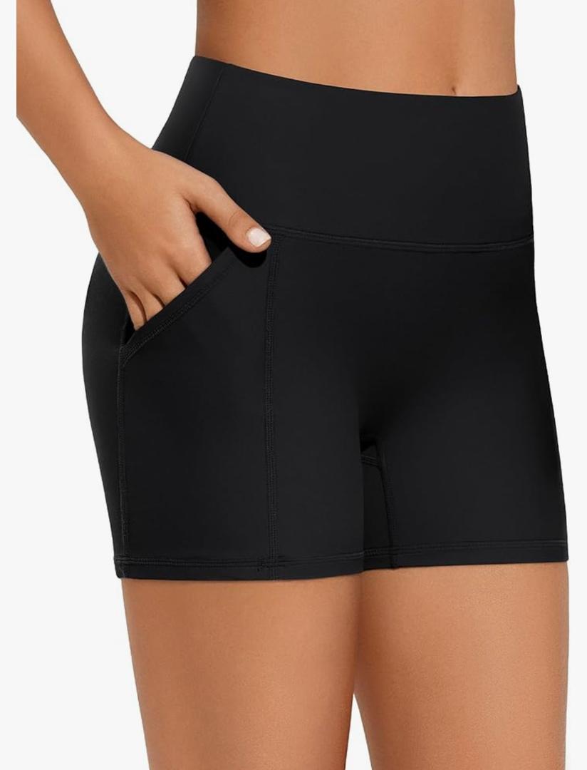 Women's Swim Shorts High Waisted Bathing Suit Bottoms Swimsuit Board Shorts with Pocteks Tankini Boy Shorts with Liner L