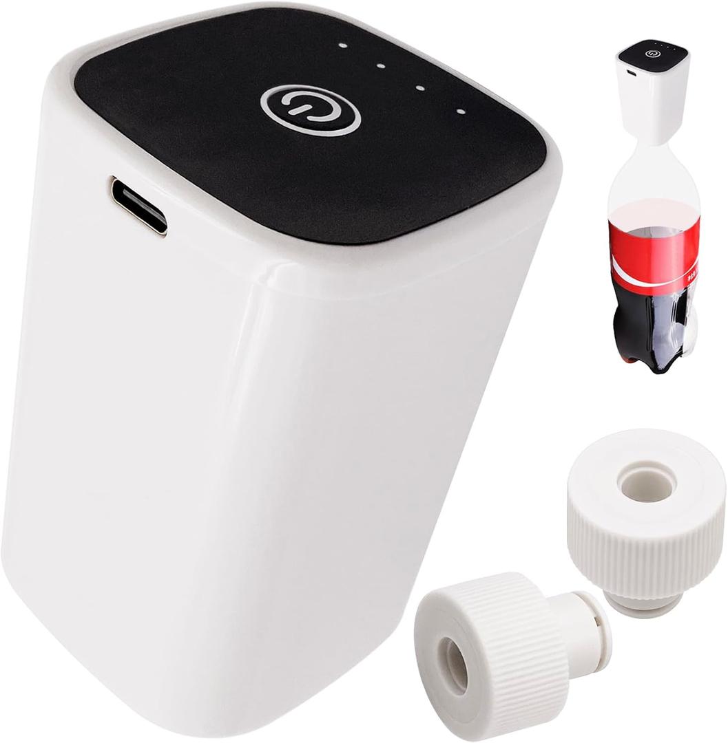 Fizz Keeper Pump USB Charging Includes 2 Reusable Cap to Keep Carbonated Beverages More Bubbly and Fizzy, Fits Standard Carbonated Beverage Cap (White)