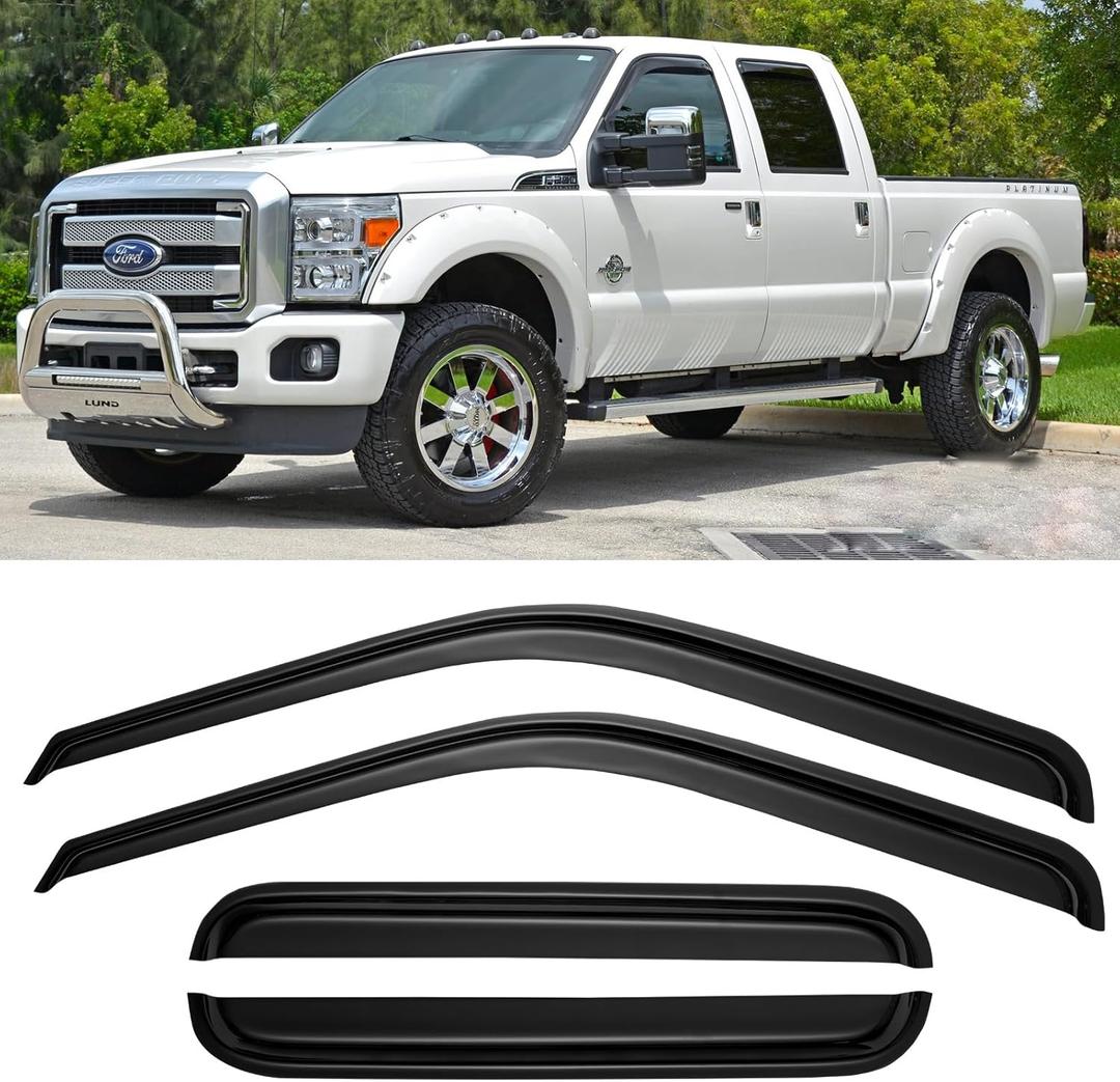Window Rain Guards Visors for 1999-2016 Ford F250 F350 F450 F550 Super Duty SuperCrew Cab, Window Vent Wind Shades Deflectors, 4-Fullsize-Door