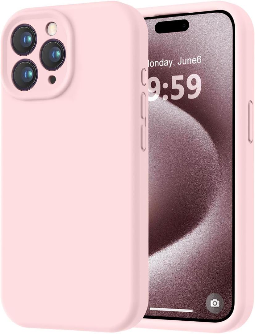 LOVE 3000 Designed for iPhone 15 Pro Case, Premium Silicone with [Soft Anti-Scratch Microfiber Lining] Shockproof Protective Phone Case for Men Women Girls 6.1", Chalk Pink