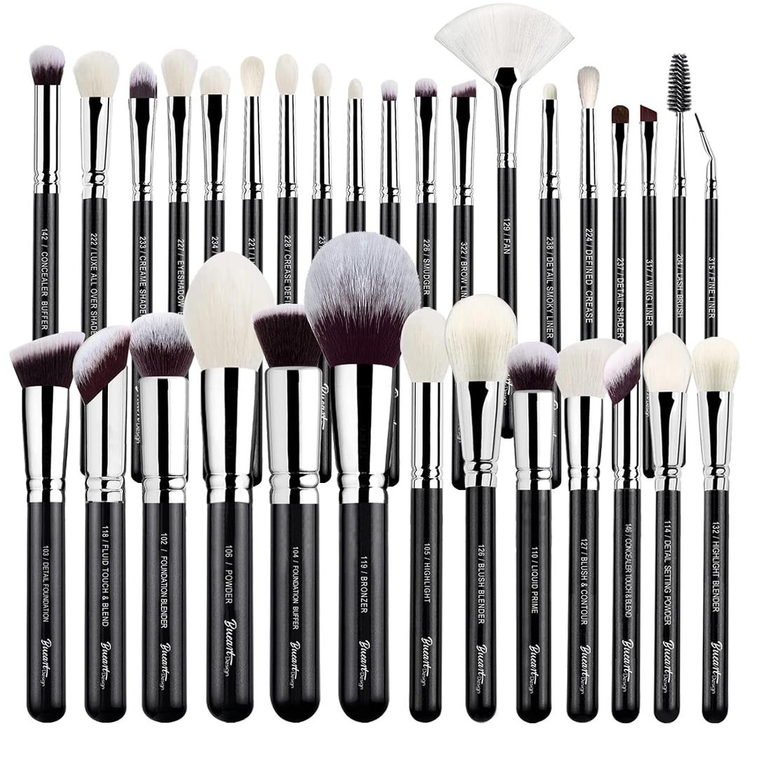 Pro Makeup Artist Brushes Set 32Pcs Luxury Goat Hair Horse Hair Makeup Brush Set Eye and Face Brushes for Every Possibility By Bueart Design