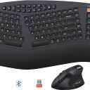MEETION Wireless Ergonomic Keyboard and Mouse, Multi-Device Bluetooth Keyboard and Mouse, 3 DPI Adjustable Full-Sized Cordless Keyboard and Mouse, for PC/Computer/Laptop/Window, Black