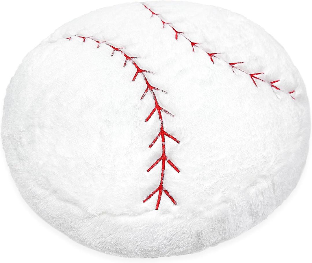 OurHonor Baseball Plush, 18 inch Baseball Pillow Soft Fluffy Football Stuffed Plushies Toy Comfortable Cushion Room Decorations Party Gift for Boy & Girls