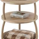 Round Side Table with Storage Basket, End Table Living Room, 15.75" Dia