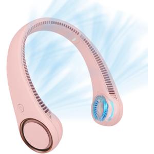 CIVPOWER Neck Fan: Portable Personal Neck Cooling Rechargeable Bladeless Fan - Hands Free 3 Speed 4000 mAh Battery USB Operated Wearable Headphone Design - for Men Women Outdoor Indoor (Pink)