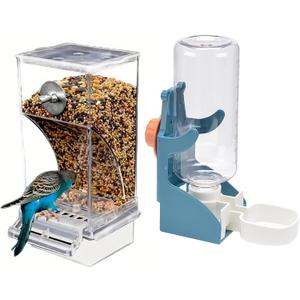 NIENIE No Mess Bird Feeder Water Dispenser Set, Automatic Transparent Parrot Feeder Acrylic Parrot Food Container Drinker, Blue (Pack of 2) NIENIE No Mess Bird Feeder Water Dispenser Set, Automatic Transparent Parrot Feeder Acrylic Parrot Food Container Drinker, Blue (Pack of 2)