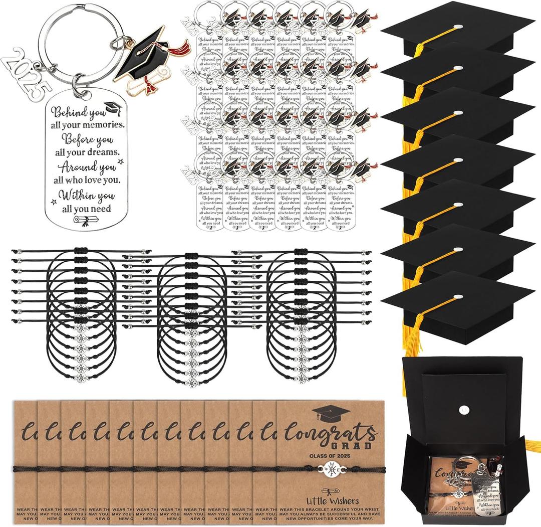 Class of 2025 Graduation Gifts Bulk, 25 Sets Graduation Keychains With Grad Compass Bracelets Bulk Set In Cap Gift Boxes Party Favors for Students, Guests, Graduates Class of 2025 Graduation Gifts Bulk, 25 Sets Graduation Keychains With Grad Compass Bracelets Bulk Set In Cap Gift Boxes Party Favors for Students, Guests, Graduates