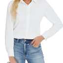 JTD Women's Button Down Shirts Long Sleeve Collared Blouses Wrinkle-Free Work Office Casual Chiffon Top (White)