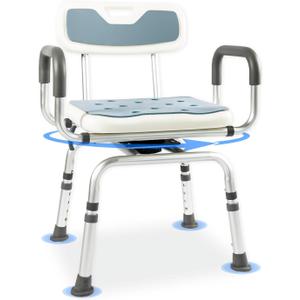 360 Swivel Shower Chair with Padded Arms and Back, Non-Slip Heavy Duty Bench Seat for Seniors, Disabled or Bariatric, Height Adjustable for Inside Shower Stall, Bath Tub, 400 lb Capacity