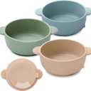 Baby Bowls with Suction, 3 Pack Baby Led Weaning Supplies, Soft Silicone Food Bowl for Babies Kids Toddlers, BPA Free, Microwave and Dishwasher Safe, Multicolor (Blue)