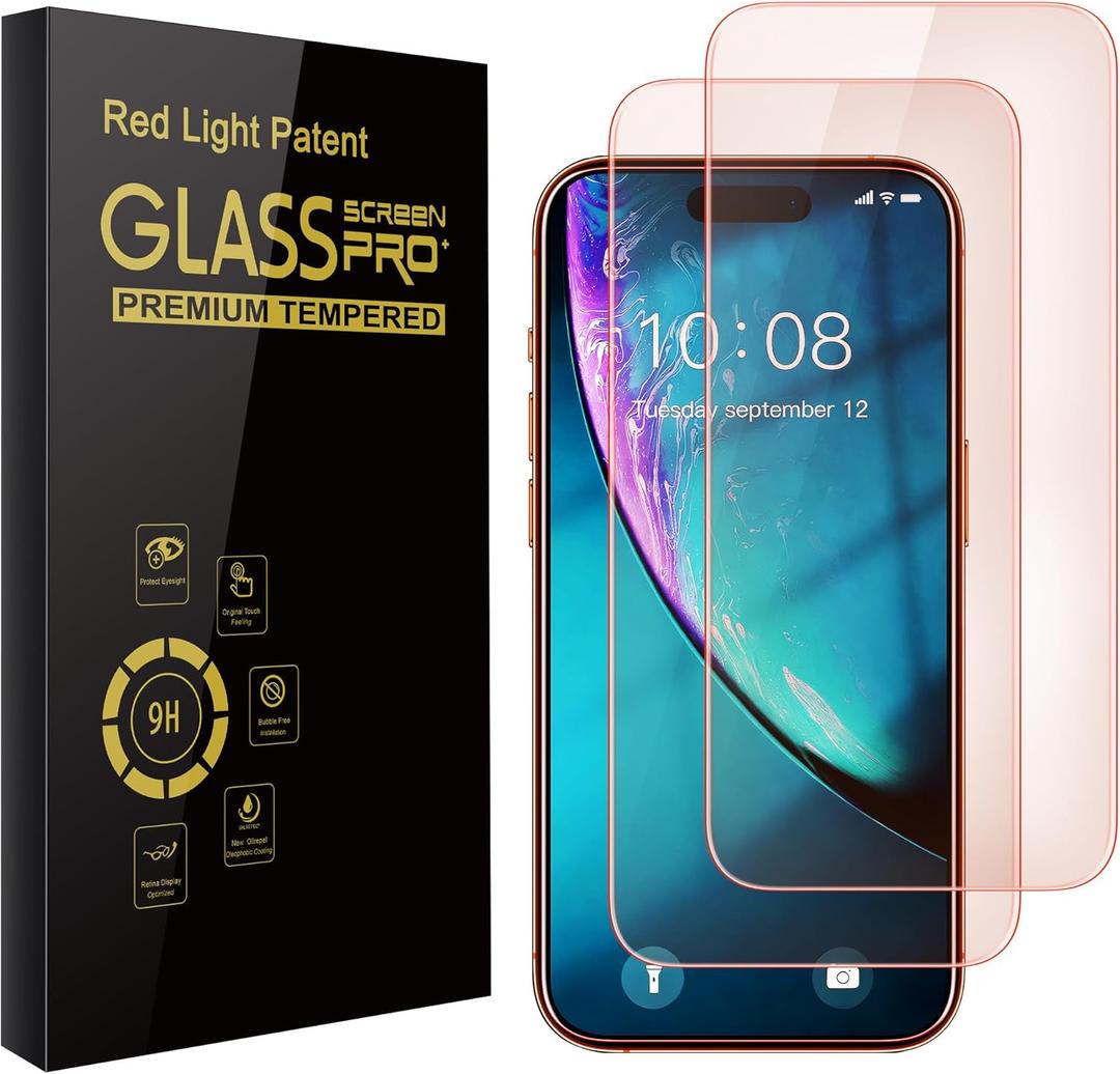 2 Pack Screen Protector for iphone 17 Pro [6.3 inch] with Installation Frame, New Red Light 9H Tempered Glass Screen Protector Upgraded Protection, Anti-Blue Light