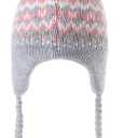 Moon Kitty Girls Knit Hats Winter Fleece Lining Skiing Winter Caps with Warm Ear Flap (3-5T, Gray+pink)
