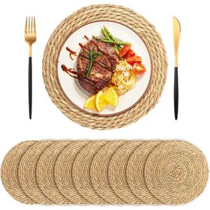 Round Woven Placemats Set of 10, 12" Round Rattan Placemats, Water Hyacinth Placemat, Natural Wicker Place mat, Farmhouse Weave Place Mats for Dining Table,Home,Wedding