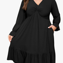 Women's Plus Size Dress Spring Summer Casual Long Sleeve V Neck Twist Knot Front Flowy Dress, 2XL