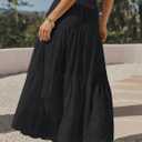 Aoudery Maxi Skirts for Women Flowy Boho Casual Long Skirt Western Crochet Cotton High Waisted Ruffle Tiered Fall Outfit (Black)