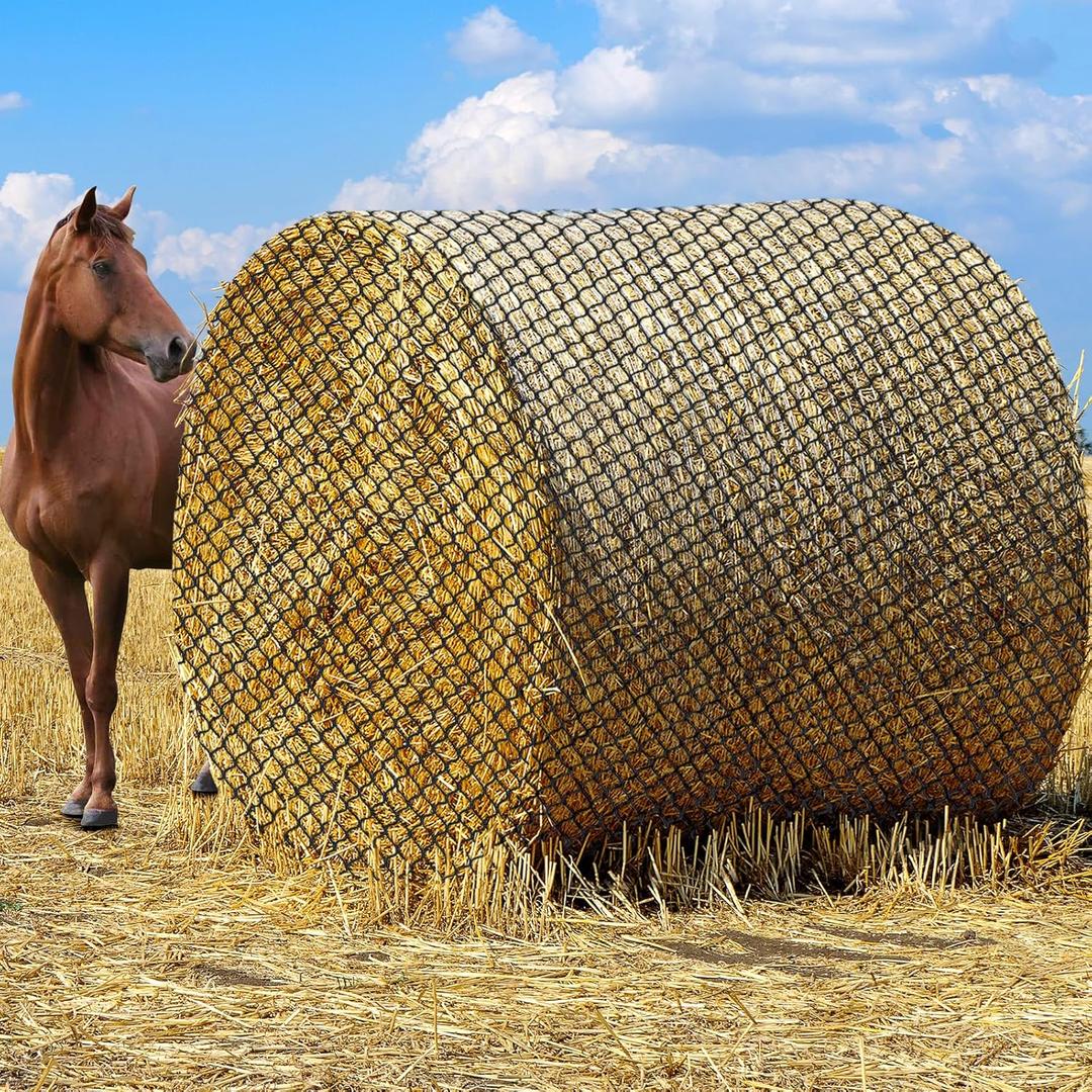 6x6ft Round Bale Hay Net for Horses, Large Thick & Durable Nylon Knotless Slow Feeder Hay Nets for Horses and Goats Healthier Feeding Solution