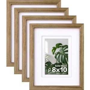 Egofine 8x10 Picture Frames with Plexiglass, Display Pictures 4x6/5x7 with Mat or 8x10 Without Mat Set of 4 for Tabletop and Wall Mounting, Carbonized Brown