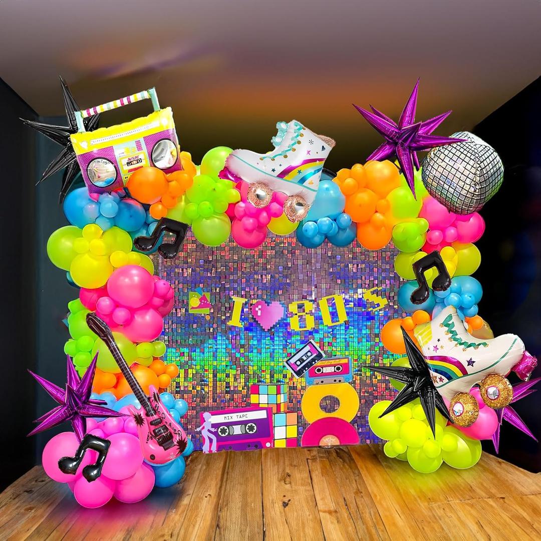 80S Music Theme Balloon Garland arch kit 160pcs with guitar disco ball musical note mylar balloon for back to 80s 90s disco Birthday party graduation prom 2025 grad decorations