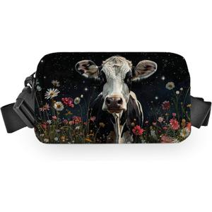 Cow Fanny Pack for Women Men Belt Bag Waterproof Waist Bags With Adjustable Straps Phone Purse Wallet Presents for Travel Sports Workout (White)