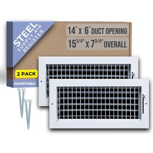 [2 Pack] Fits 14x6 Duct Opening Steel Adjustable Air Supply Grille by Handua | Register Vent Cover Grill for Sidewall and Ceiling | White | Outer Size: 15.75" X 7.75"