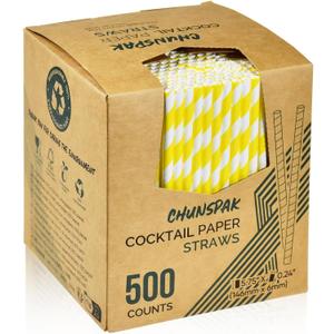 5.75 inch Short Yellow Paper Drinking Straws for Cocktail, Coffee, Mixed Drinks, 500 Counts - Compostable
