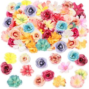 Hanaive 80 Pcs Faux Flower Heads Mini Artificial Flower Heads Fake Peony Daisy Rose Plum Blossom Multicolor Small Silk Daisy for DIY Home Wedding Crafts Decoration (Bright Color)