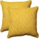 Pillow Perfect Outdoor/Indoor Throw Pillows, Large - 18.5" x 18.5", Yellow Herringbone Egg Yolk, 2 Count